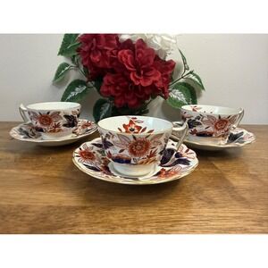 Vintage Booths Dovedale Tea Cups And Saucers Hand Painted Gold Set Of‎ 3